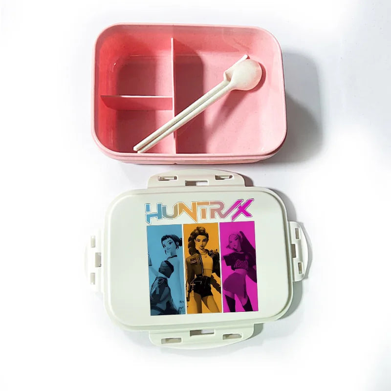 Caja de comida con estampado de la película de dibujos animados K-pop Demon Hunters para niños, lonchera para el regreso a clases, cubo de picnic Huntrix Saja Boys Derpy Tiger