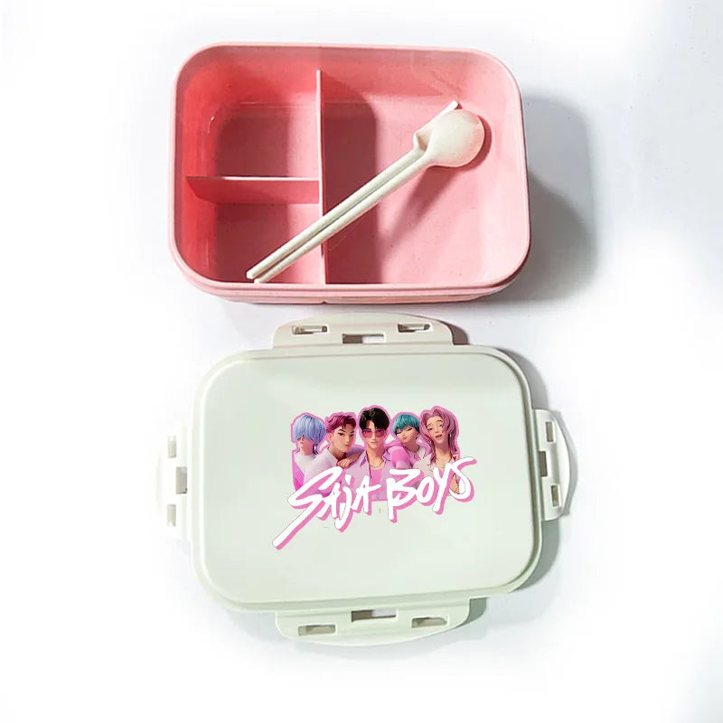 Caja de comida con estampado de la película de dibujos animados K-pop Demon Hunters para niños, lonchera para el regreso a clases, cubo de picnic Huntrix Saja Boys Derpy Tiger