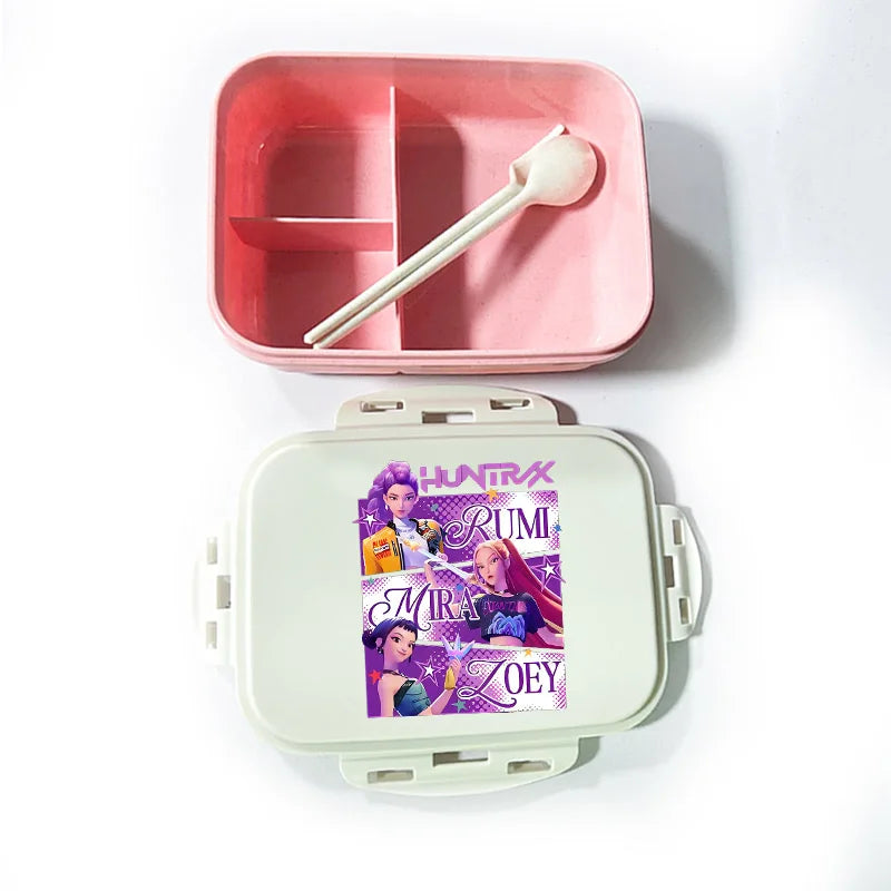 Caja de comida con estampado de la película de dibujos animados K-pop Demon Hunters para niños, lonchera para el regreso a clases, cubo de picnic Huntrix Saja Boys Derpy Tiger