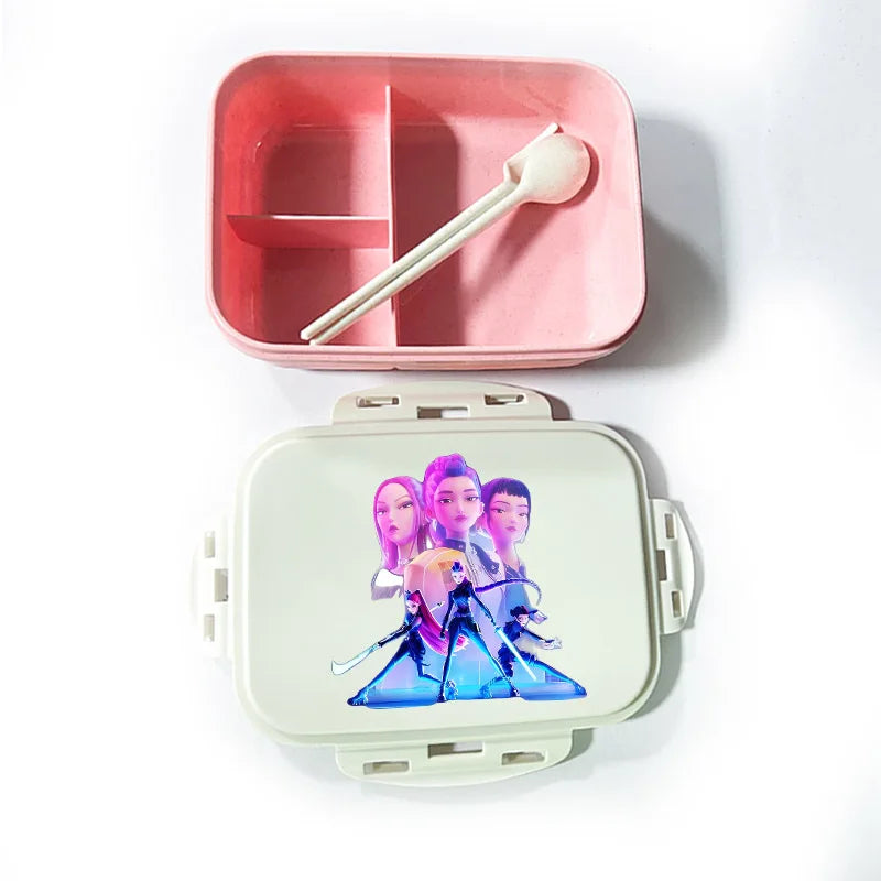 Caja de comida con estampado de la película de dibujos animados K-pop Demon Hunters para niños, lonchera para el regreso a clases, cubo de picnic Huntrix Saja Boys Derpy Tiger