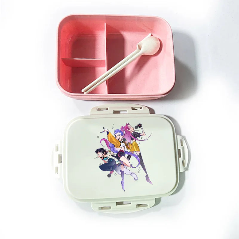 Caja de comida con estampado de la película de dibujos animados K-pop Demon Hunters para niños, lonchera para el regreso a clases, cubo de picnic Huntrix Saja Boys Derpy Tiger