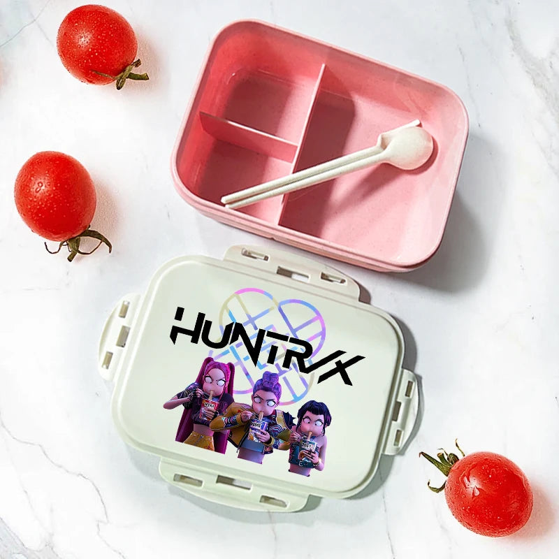 Caja de comida con estampado de la película de dibujos animados K-pop Demon Hunters para niños, lonchera para el regreso a clases, cubo de picnic Huntrix Saja Boys Derpy Tiger