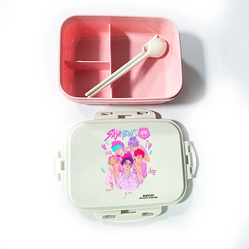 Caja de comida con estampado de la película de dibujos animados K-pop Demon Hunters para niños, lonchera para el regreso a clases, cubo de picnic Huntrix Saja Boys Derpy Tiger