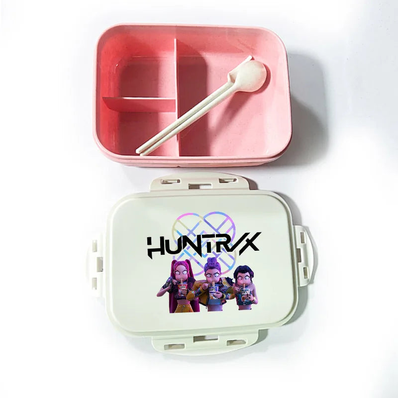Caja de comida con estampado de la película de dibujos animados K-pop Demon Hunters para niños, lonchera para el regreso a clases, cubo de picnic Huntrix Saja Boys Derpy Tiger