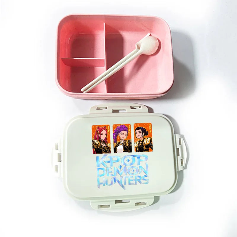 Caja de comida con estampado de la película de dibujos animados K-pop Demon Hunters para niños, lonchera para el regreso a clases, cubo de picnic Huntrix Saja Boys Derpy Tiger