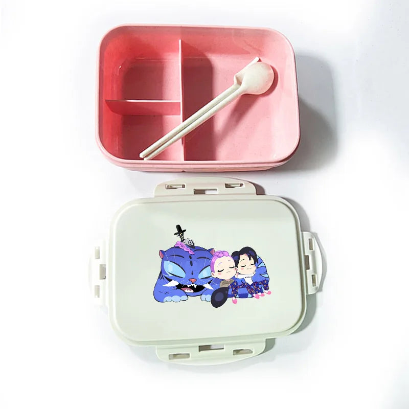 Caja de comida con estampado de la película de dibujos animados K-pop Demon Hunters para niños, lonchera para el regreso a clases, cubo de picnic Huntrix Saja Boys Derpy Tiger