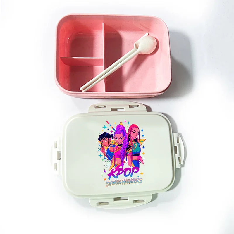 Caja de comida con estampado de la película de dibujos animados K-pop Demon Hunters para niños, lonchera para el regreso a clases, cubo de picnic Huntrix Saja Boys Derpy Tiger