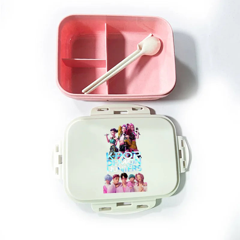 Caja de comida con estampado de la película de dibujos animados K-pop Demon Hunters para niños, lonchera para el regreso a clases, cubo de picnic Huntrix Saja Boys Derpy Tiger