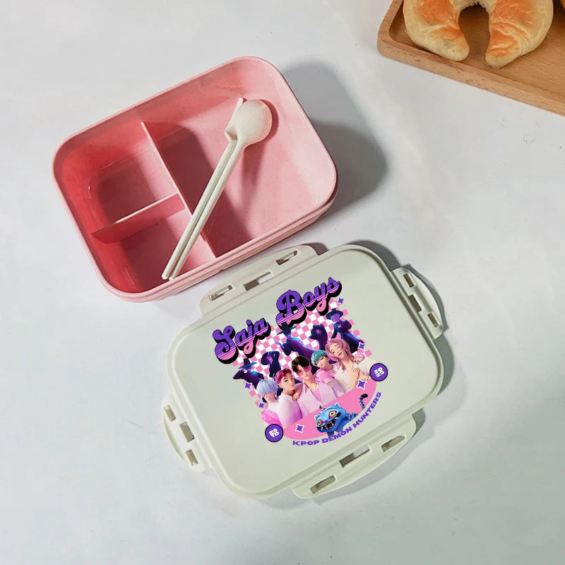 Caja de comida con estampado de la película de dibujos animados K-pop Demon Hunters para niños, lonchera para el regreso a clases, cubo de picnic Huntrix Saja Boys Derpy Tiger