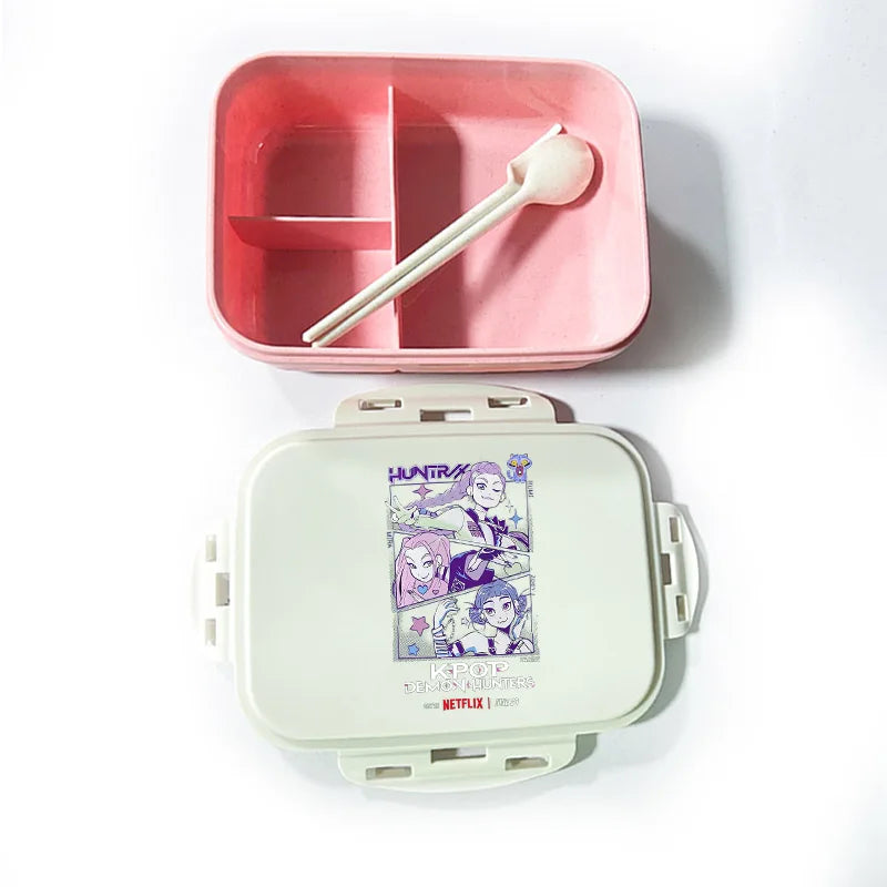 Caja de comida con estampado de la película de dibujos animados K-pop Demon Hunters para niños, lonchera para el regreso a clases, cubo de picnic Huntrix Saja Boys Derpy Tiger