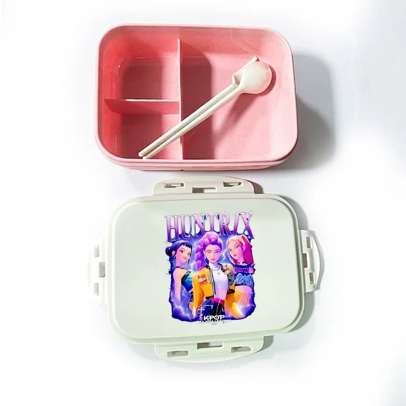 Caja de comida con estampado de la película de dibujos animados K-pop Demon Hunters para niños, lonchera para el regreso a clases, cubo de picnic Huntrix Saja Boys Derpy Tiger