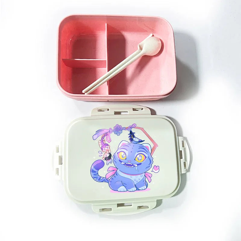 Caja de comida con estampado de la película de dibujos animados K-pop Demon Hunters para niños, lonchera para el regreso a clases, cubo de picnic Huntrix Saja Boys Derpy Tiger