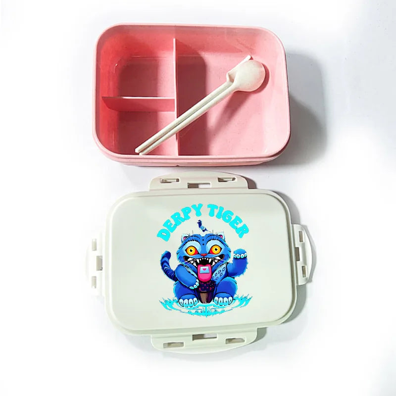 Caja de comida con estampado de la película de dibujos animados K-pop Demon Hunters para niños, lonchera para el regreso a clases, cubo de picnic Huntrix Saja Boys Derpy Tiger
