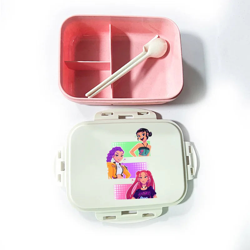 Caja de comida con estampado de la película de dibujos animados K-pop Demon Hunters para niños, lonchera para el regreso a clases, cubo de picnic Huntrix Saja Boys Derpy Tiger