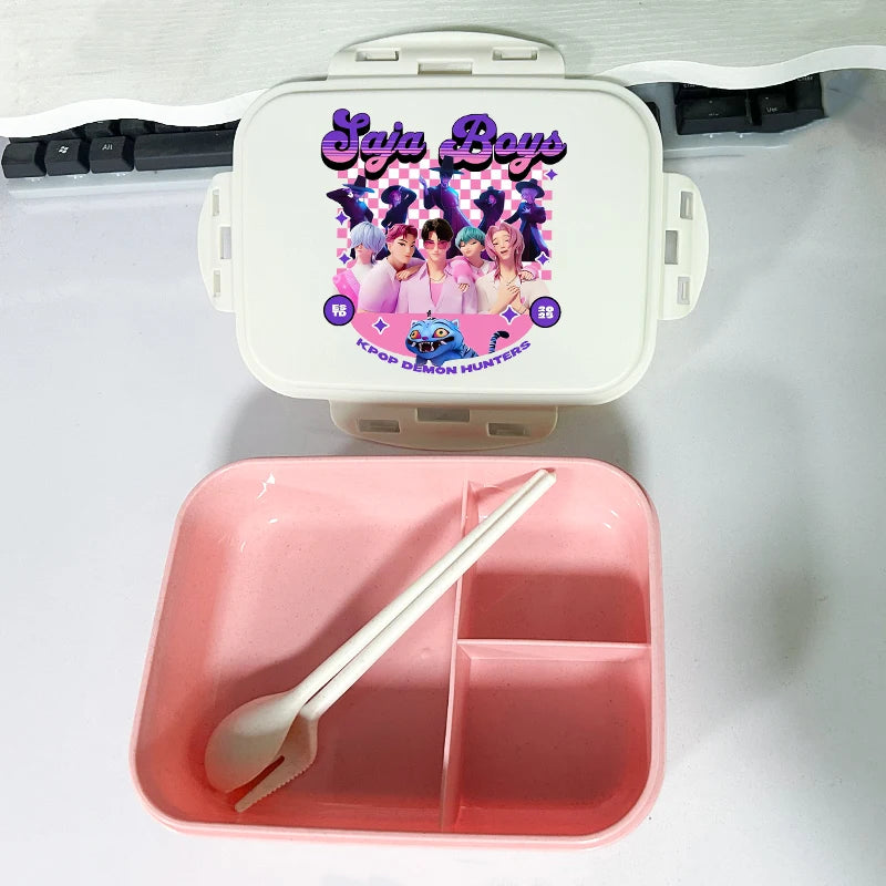 Caja de comida con estampado de la película de dibujos animados K-pop Demon Hunters para niños, lonchera para el regreso a clases, cubo de picnic Huntrix Saja Boys Derpy Tiger